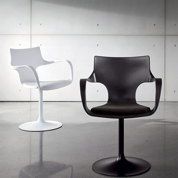 “Flute swivel chair by Sovet – modern Italian designer chair with sleek rotating base and elegant curved profile”
