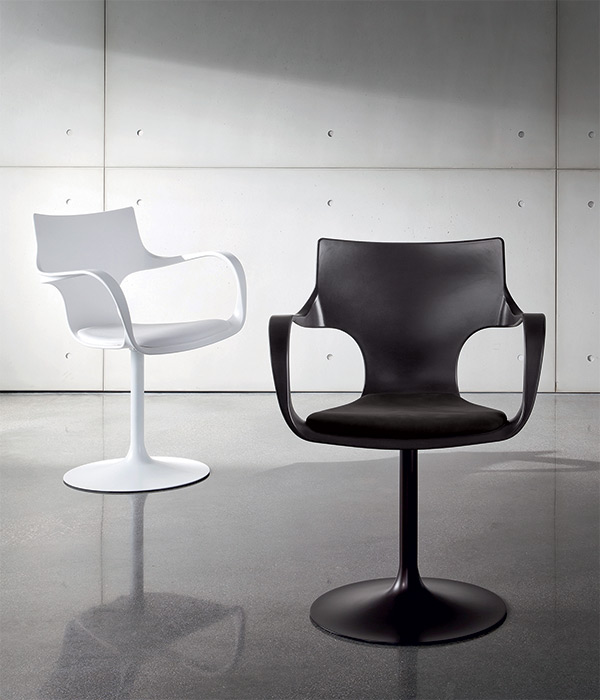 “Flute swivel chair by Sovet – modern Italian designer chair with sleek rotating base and elegant curved profile”
