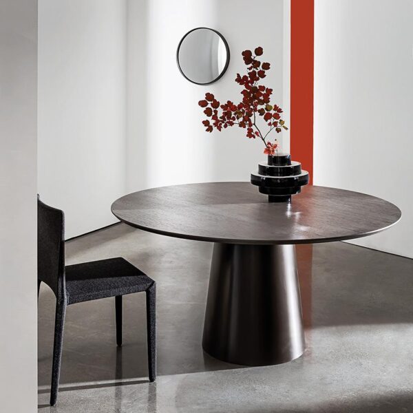 “Sovet Totem Wood Table – contemporary dining table featuring warm wood finish and bold pedestal design”