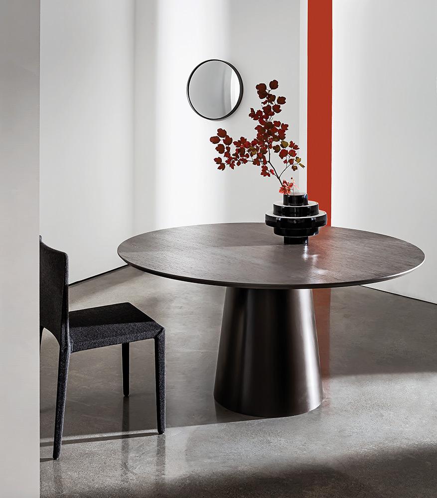 “Sovet Totem Wood Table – contemporary dining table featuring warm wood finish and bold pedestal design”