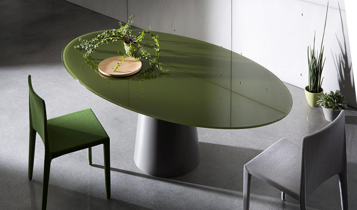 “Totem Oval Table by Sovet – modern pedestal table with elliptical top and sculptural form”