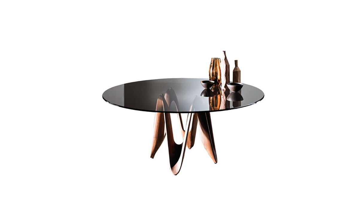 “Timeless Italian table design – Lambda by Sovet with bold curved structure and versatile elegance”