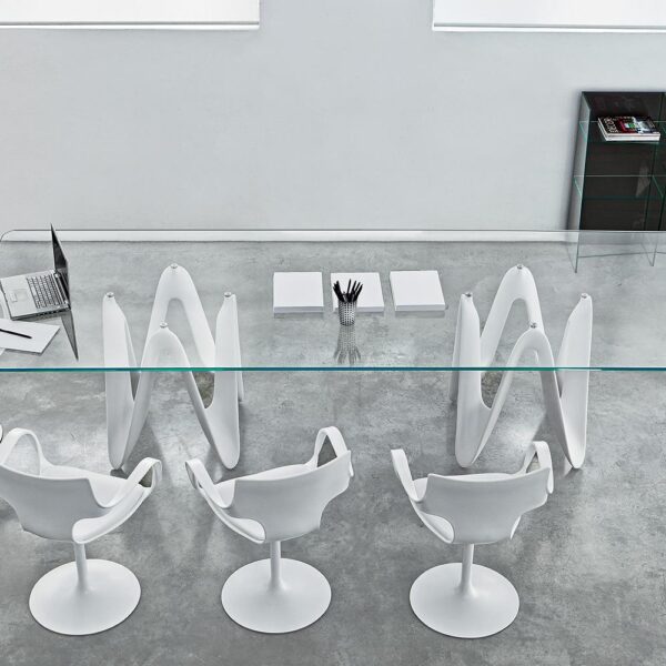 “Sovet Lambda Table with Two Bases – contemporary dining table with fluid architectural legs and minimalist surface”