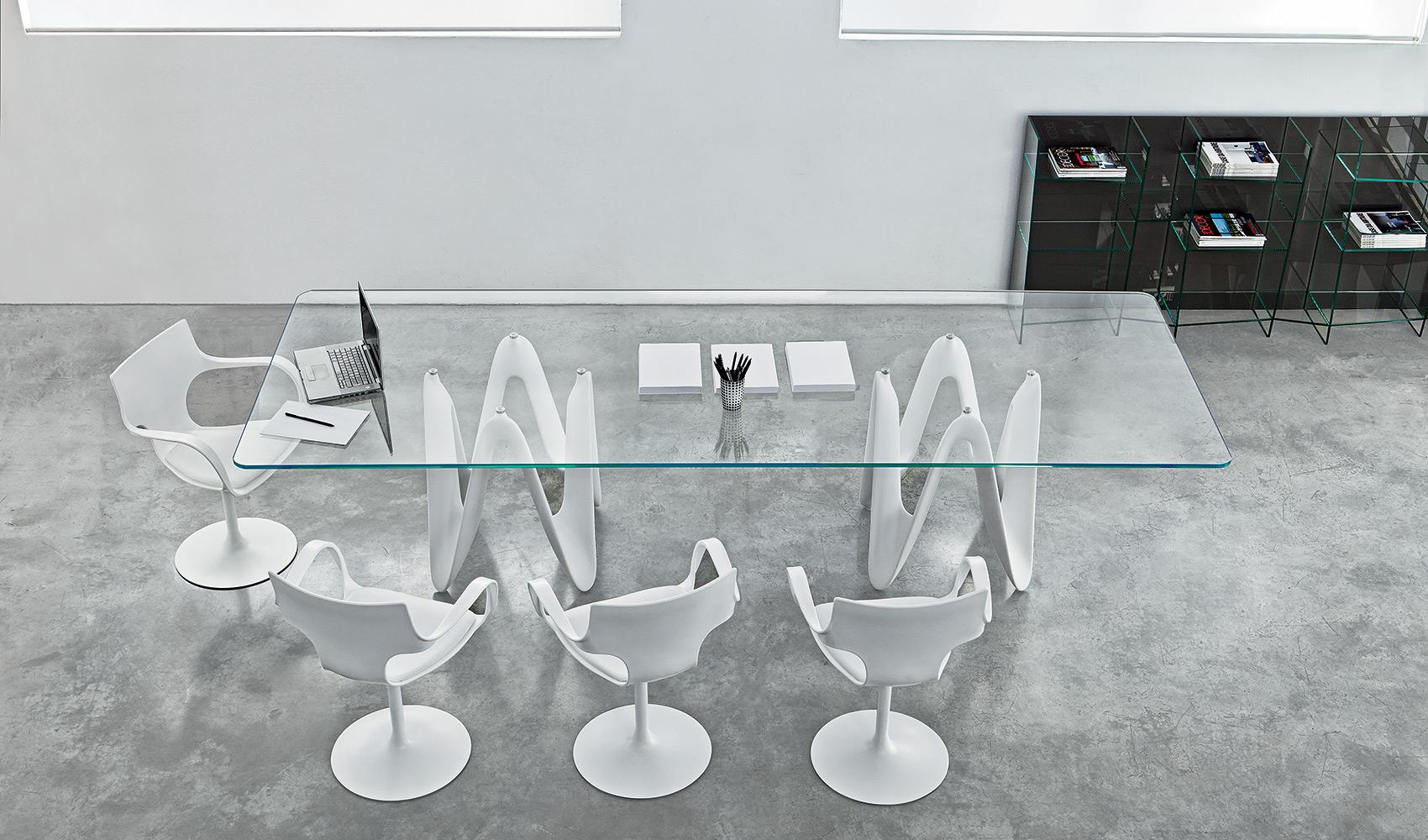 “Sovet Lambda Table with Two Bases – contemporary dining table with fluid architectural legs and minimalist surface”