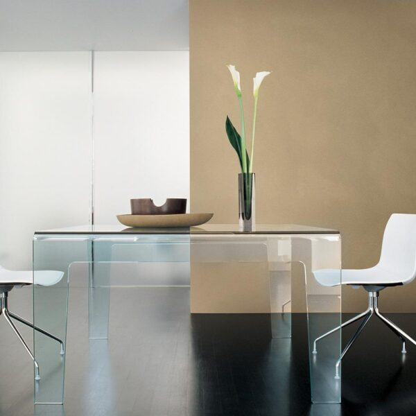 “Frog Dining Table by Sovet – modern Italian table crafted from a single curved glass sheet with minimalist design”
