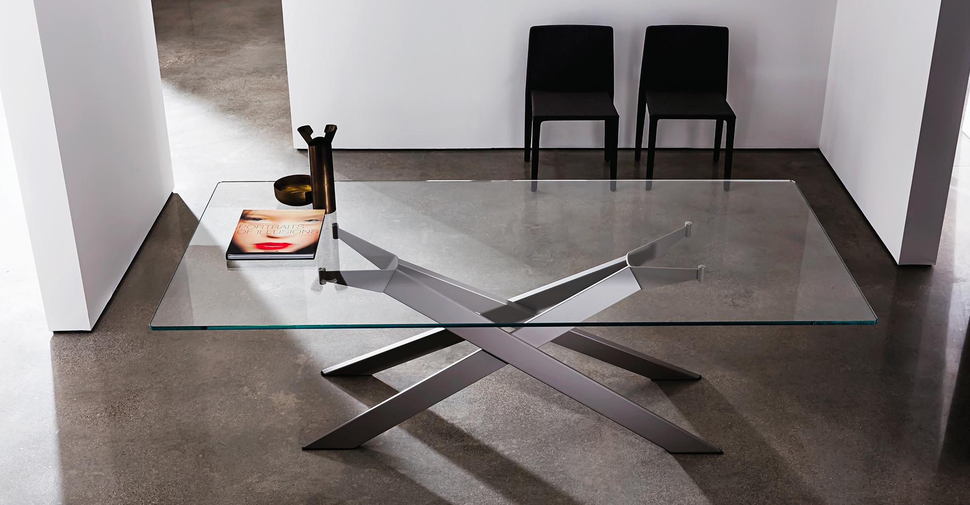 “Cross Table by Sovet – modern Italian dining table with bold intersecting base and minimalist top design”