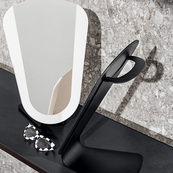 “Hourglass table mirror by Sovet – modern Italian designer mirror with sculptural hourglass base”