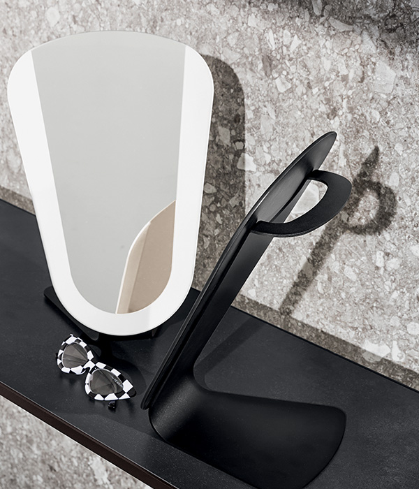 “Hourglass table mirror by Sovet – modern Italian designer mirror with sculptural hourglass base”