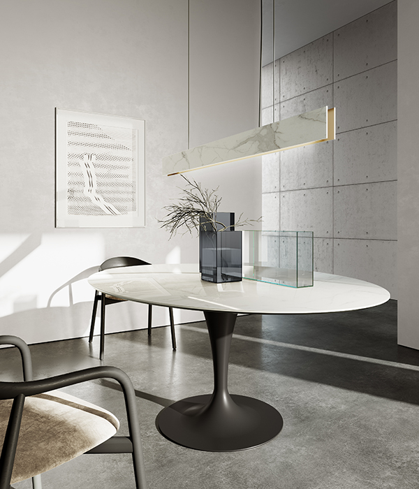 “Sovet Flûte Elliptical – contemporary designer table featuring sleek lines and minimalist sculptural silhouette”