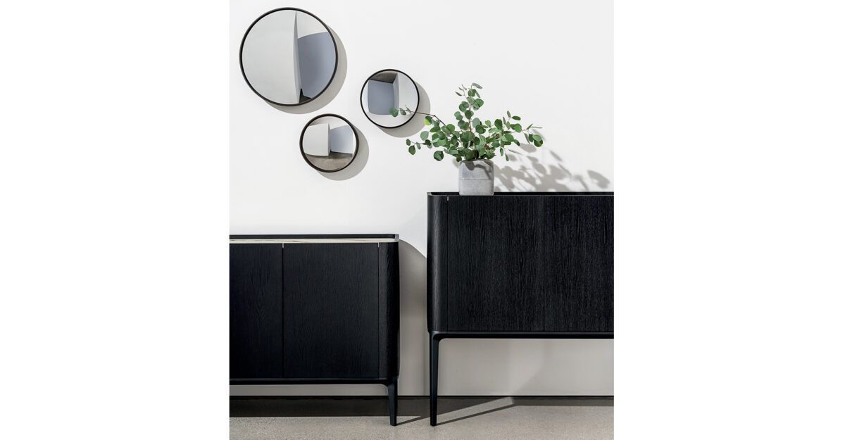“Slim sideboard with 2 doors by Sovet – modern Italian storage cabinet with minimalist silhouette and sleek finish”
