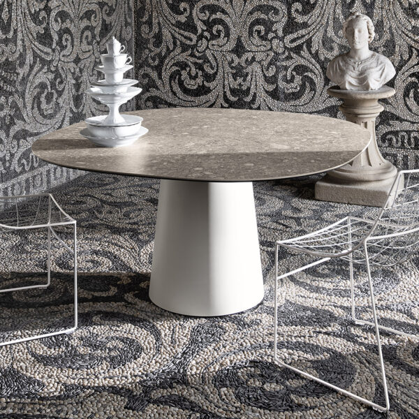 “Totem table by Sovet – modern Italian dining table with iconic central base and minimalist round top”