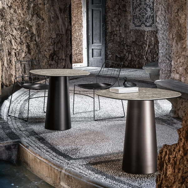 “Totem bar table by Sovet – modern Italian high table with sculptural central base and sleek round top”