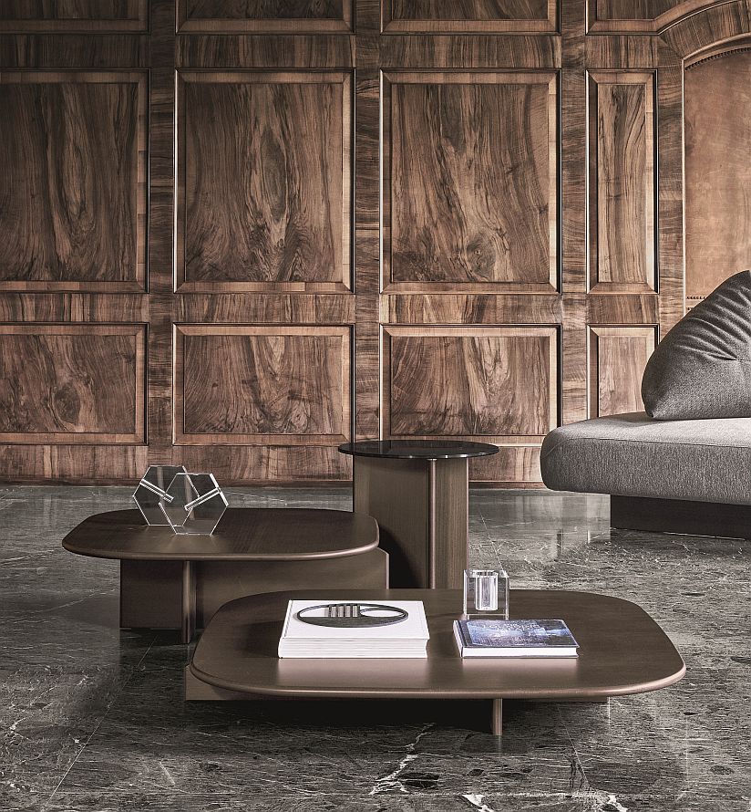 “POLYURA coffee table by Ditre Italia – sculptural Italian table with faceted base and minimalist round top”