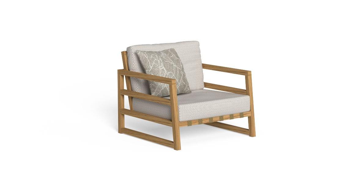 "Stylish and comfortable Alabama//Wood Living Armchair by TalentiSpa for relaxed outdoor lounging."