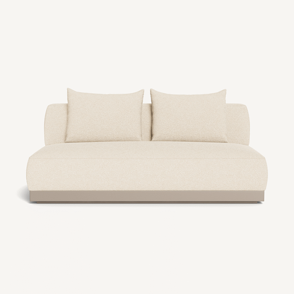 “Amalfi 2 Seat Armless Sofa by Harbour – sleek modern outdoor seating in teak finish”