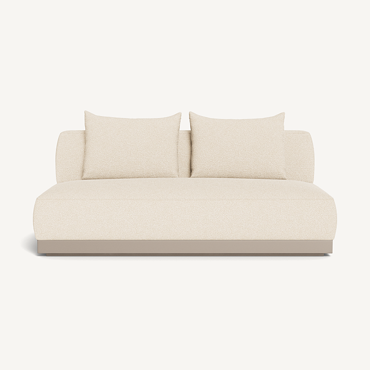 “Amalfi 2 Seat Armless Sofa by Harbour – sleek modern outdoor seating in teak finish”