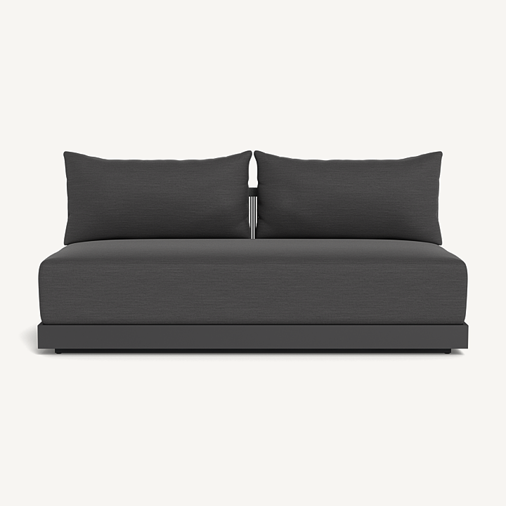 “Antigua 2 Seat Armless Sofa by Harbour – modern modular outdoor seating with low-profile aluminum frame”