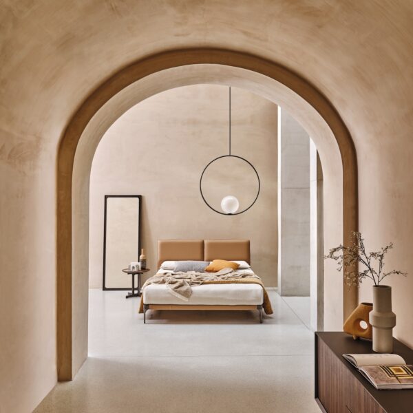 “ADA bed by Ditre Italia – modern Italian upholstered bed with elegant high headboard and minimalist frame”