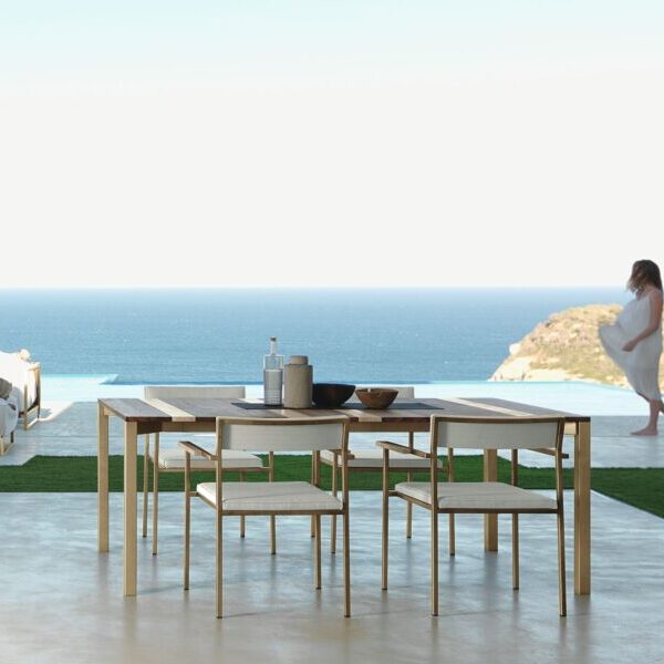 Casilda Dining Armchair by Talenti – modern outdoor armchair with minimalist frame and teak accents