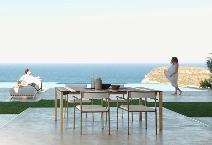 Casilda Dining Armchair by Talenti – modern outdoor armchair with minimalist frame and teak accents