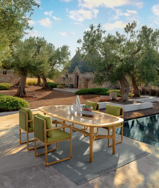 Jun Dining Chair by Talenti – sleek outdoor chair with minimalist frame and cushioned seat