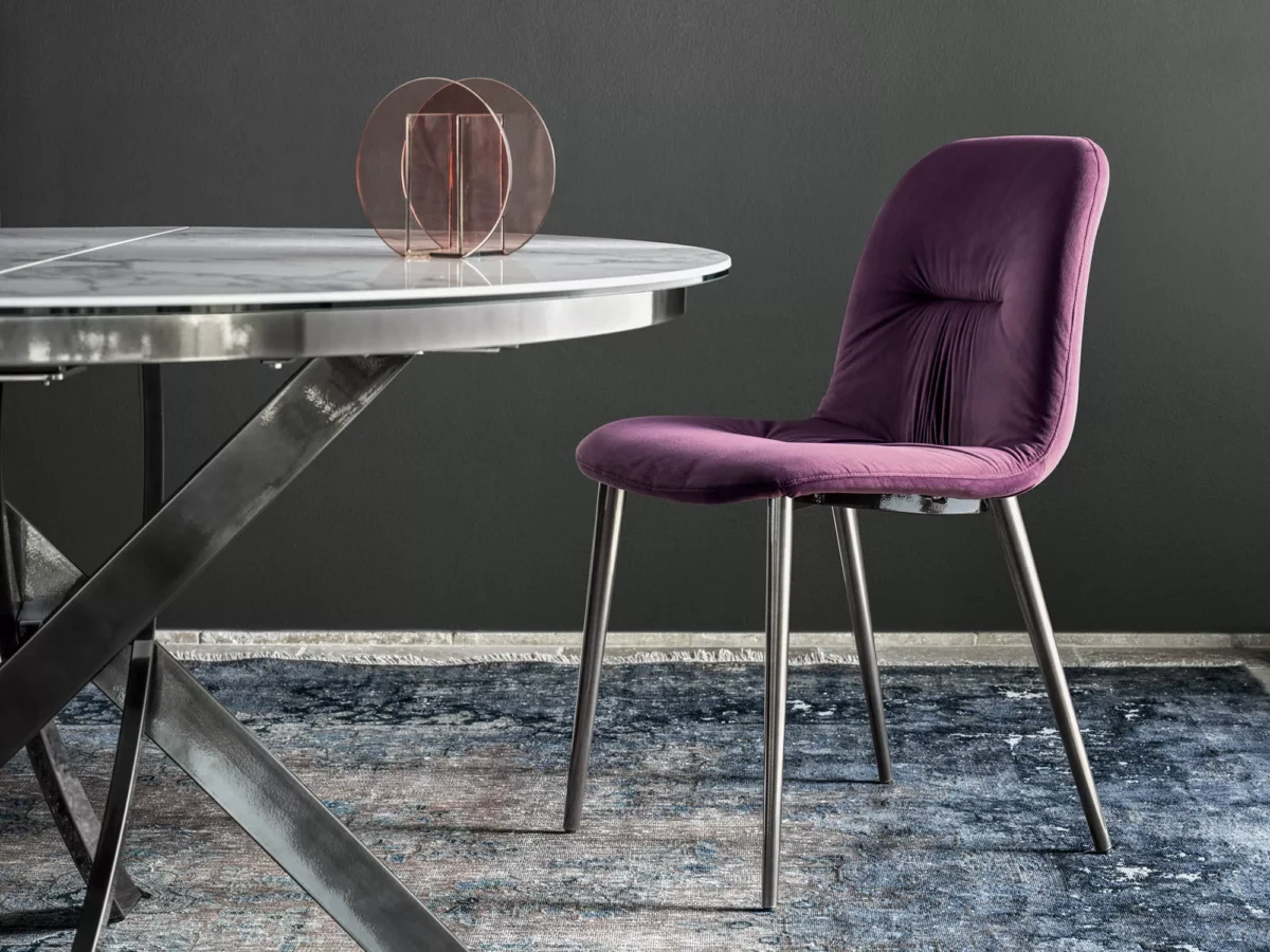 Chantal bar stool by Bontempi in Royal Oak, Michigan – Height-adjustable with a polished metal base.