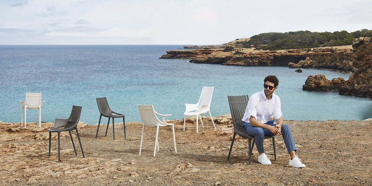 Modern Ibiza Chair With Arms by Eugeni Quitllet for Vondom, high-end Spanish recycled outdoor furniture for Royal Oak, Michigan.