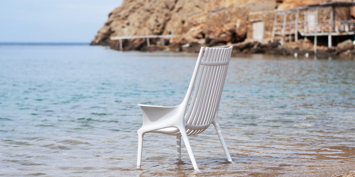 Modern Ibiza Chair With Arms by Eugeni Quitllet for Vondom, high-end Spanish recycled outdoor furniture for Royal Oak, Michigan.