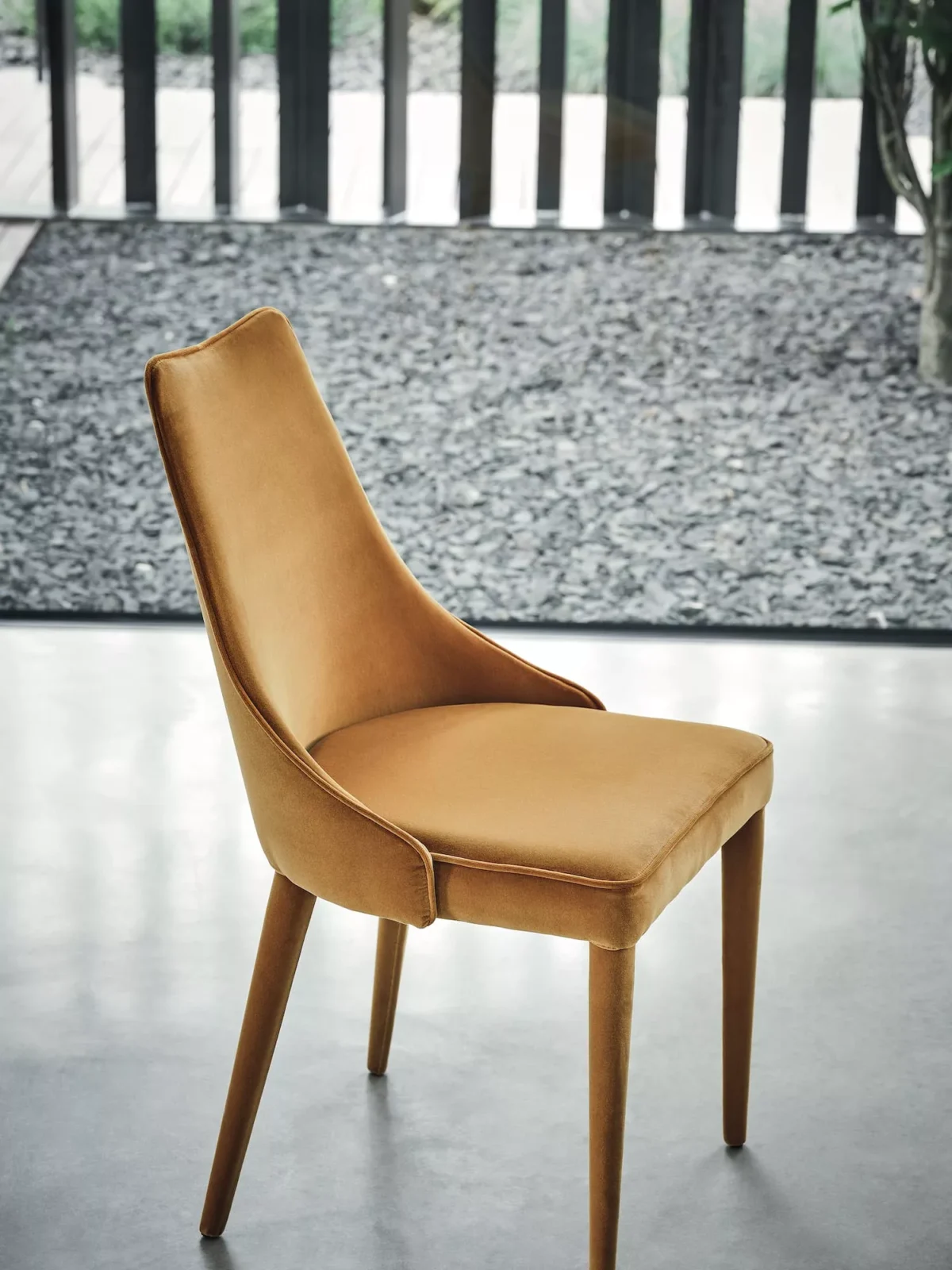 Contemporary living area featuring Clara chair by Bontempi as a stylish accent piece