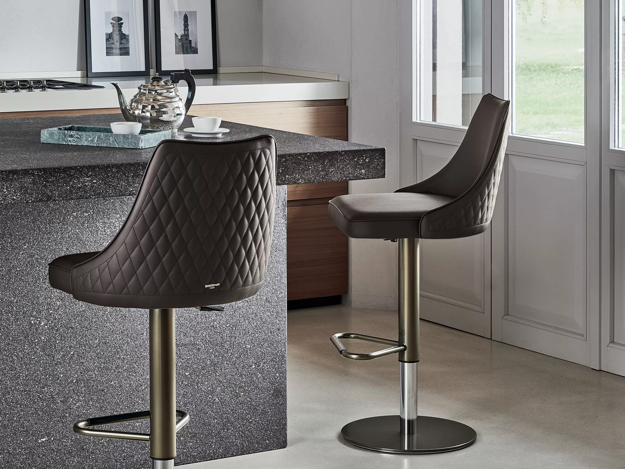 Clara Footstool by Bontempi in Royal Oak, MI featuring a lacquered metal frame and upholstered seat in premium eco-leather.