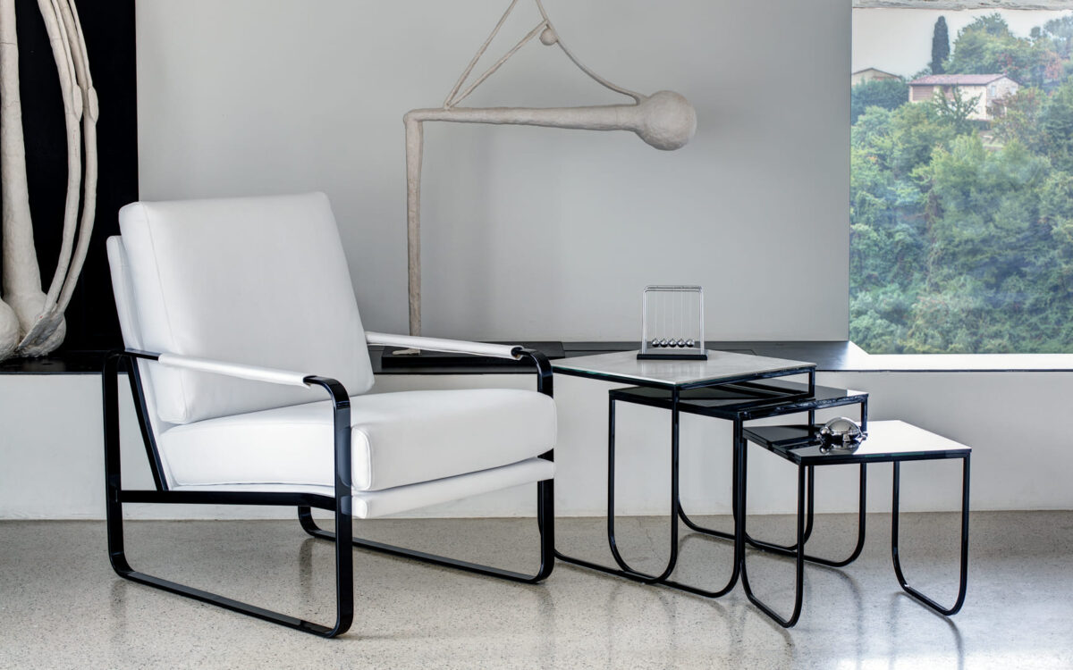 High-end contemporary “Clarissa” armchair by Bontempi showcased at Birmingham Michigan showroom
