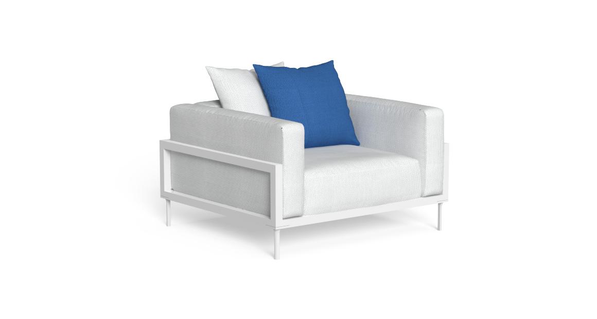 "TalentiSpa CleoSoft//Alu Armchair blending comfort, minimalism, and refined outdoor design."