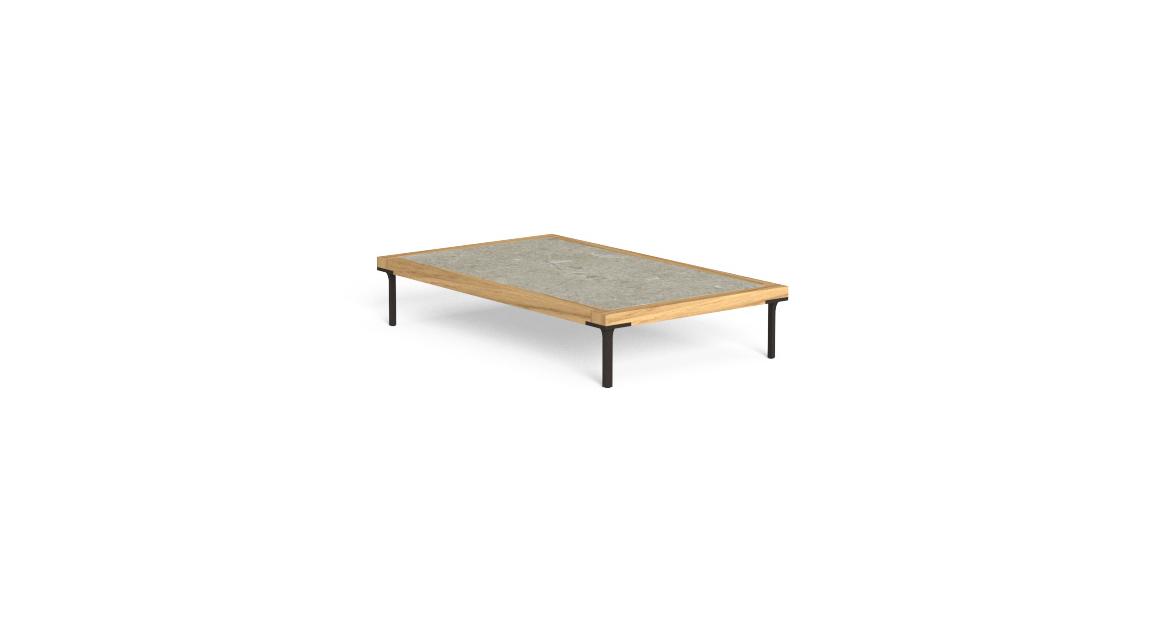 Talenti Moon Teak Dining Table 260×110 featuring weather-resistant teak wood and sleek aluminum base for Royal Oak, Michigan terraces