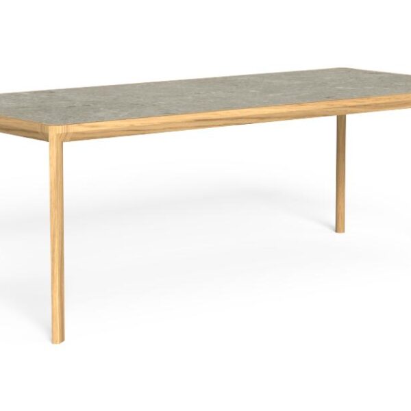 "CleoSoft//Wood outdoor table by TalentiSpa in 220×100 size, combining elegance and functionality."