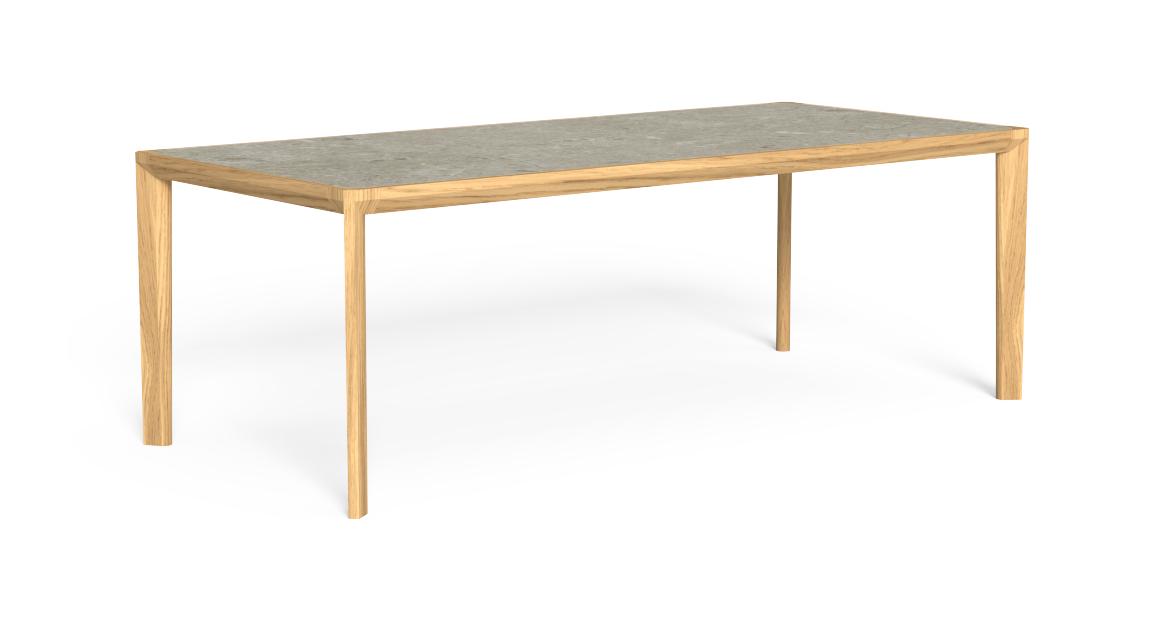 "CleoSoft//Wood outdoor table by TalentiSpa in 220×100 size, combining elegance and functionality."