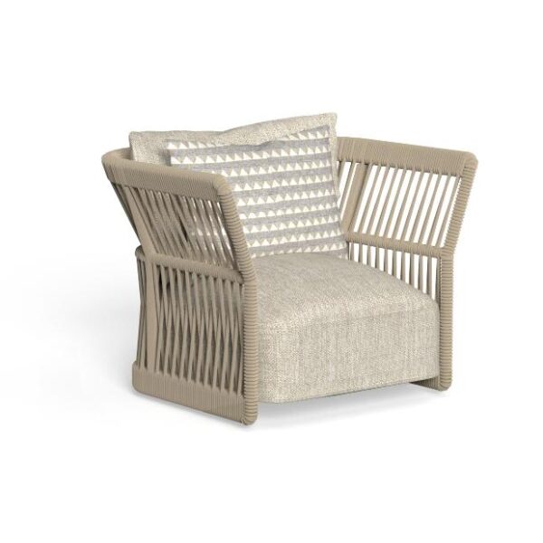 Modern Cliff Lounge Armchair backrest rope by Ludovica + Roberto Palomba for Talentispa, high-end Italian outdoor seating for Royal Oak, Michigan.