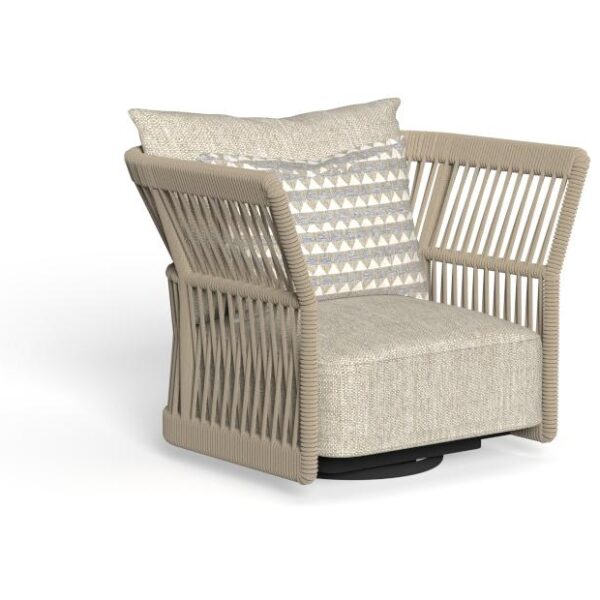 Luxury contemporary Cliff Swivel Lounge Armchair backrest rope by Ludovica + Roberto Palomba for Talentispa, high-end Italian outdoor seating for Birmingham, Michigan.