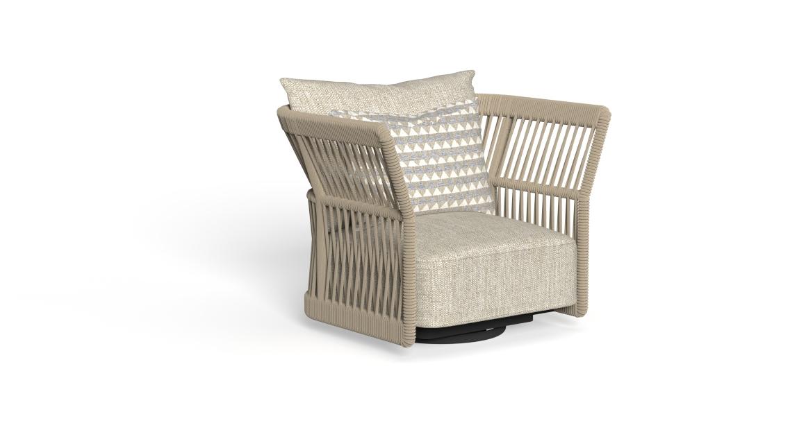 Luxury contemporary Cliff Swivel Lounge Armchair backrest rope by Ludovica + Roberto Palomba for Talentispa, high-end Italian outdoor seating for Birmingham, Michigan.