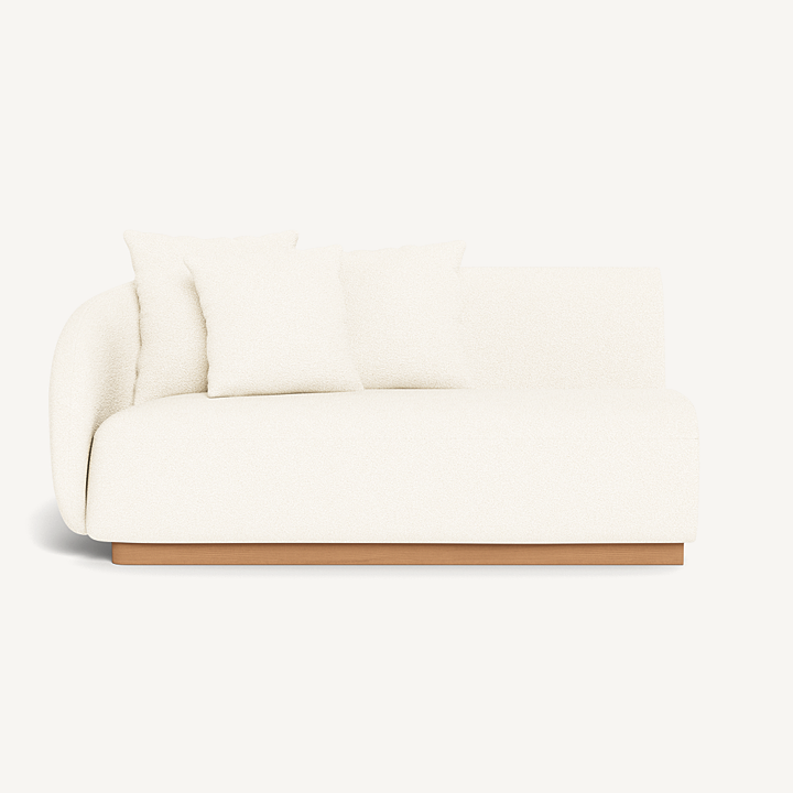 “Left-facing Como 2-seat outdoor sofa – minimalist profile with plush cushions and low-slung frame”