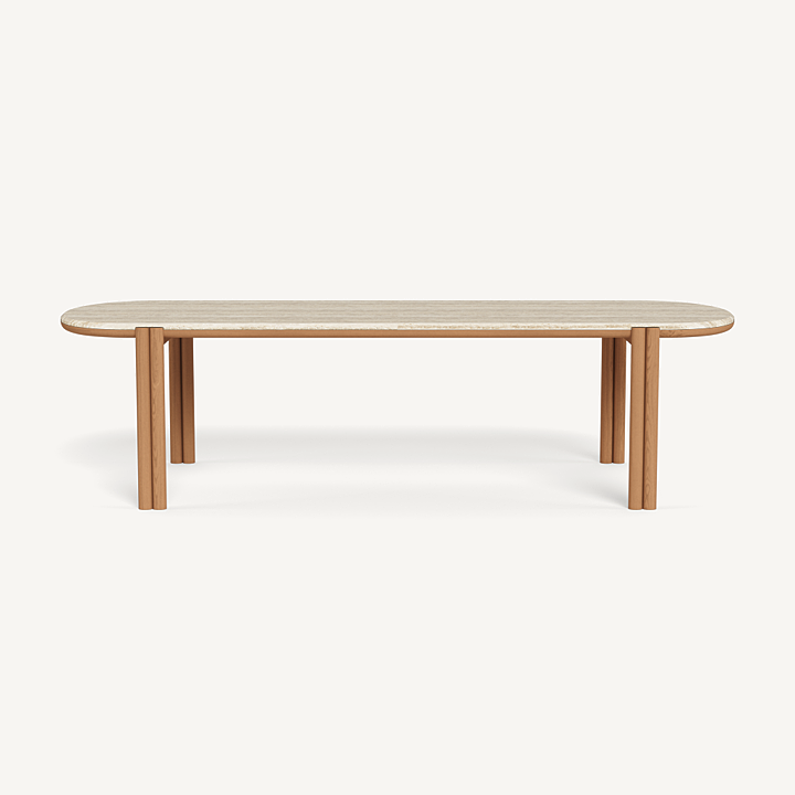 “Cove Teak Pill Dining Table by Harbour – modern oval outdoor table in premium natural teak”