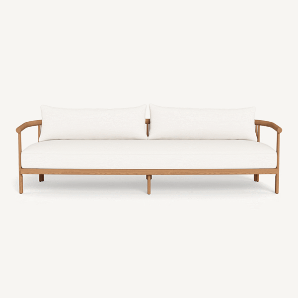 “Cove Teak 3 Seat Sofa by Harbour – modern outdoor sofa with solid teak frame and deep cushions”