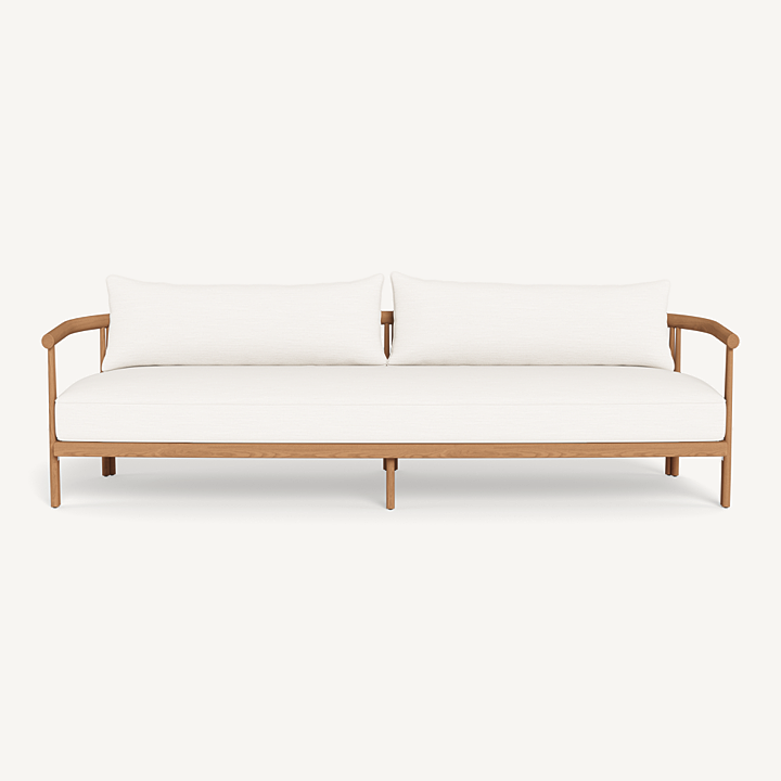 “Cove Teak 3 Seat Sofa by Harbour – modern outdoor sofa with solid teak frame and deep cushions”