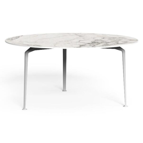 "Designer aluminum round dining table D150 by TalentiSpa for patios, decks, or garden use."