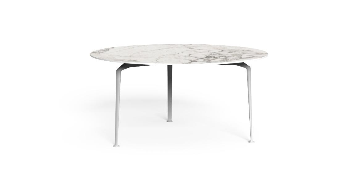 "Designer aluminum round dining table D150 by TalentiSpa for patios, decks, or garden use."
