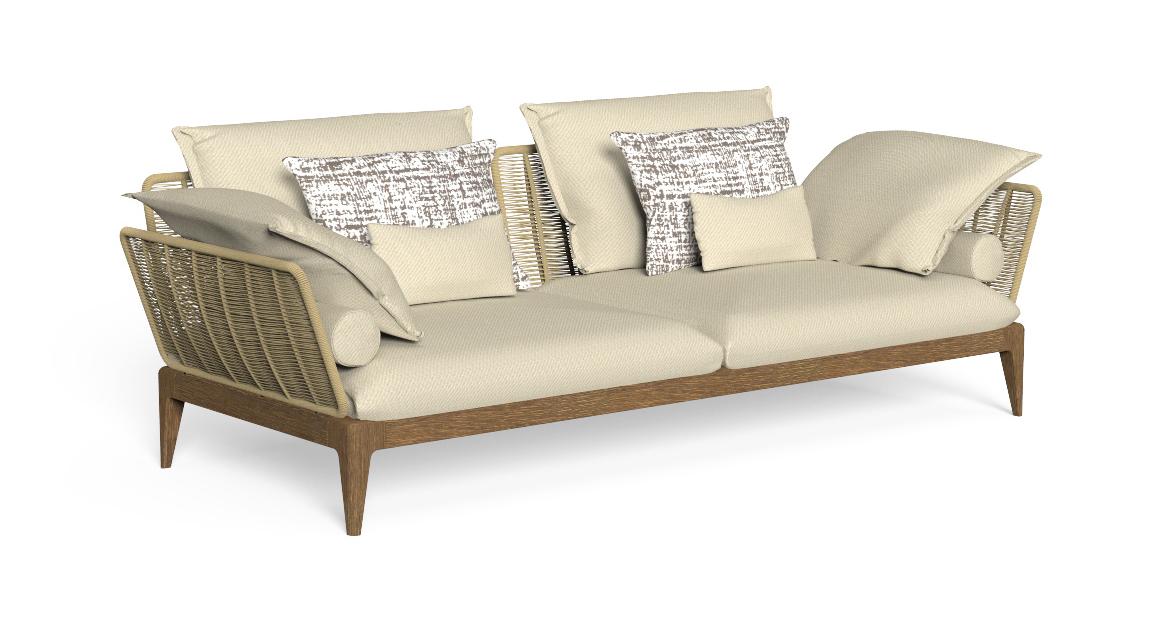 Luxury contemporary Cruise//Teak 3 Seater Sofa by Roberto Serio for Talentispa, high-end Italian outdoor furniture for Birmingham, Michigan.