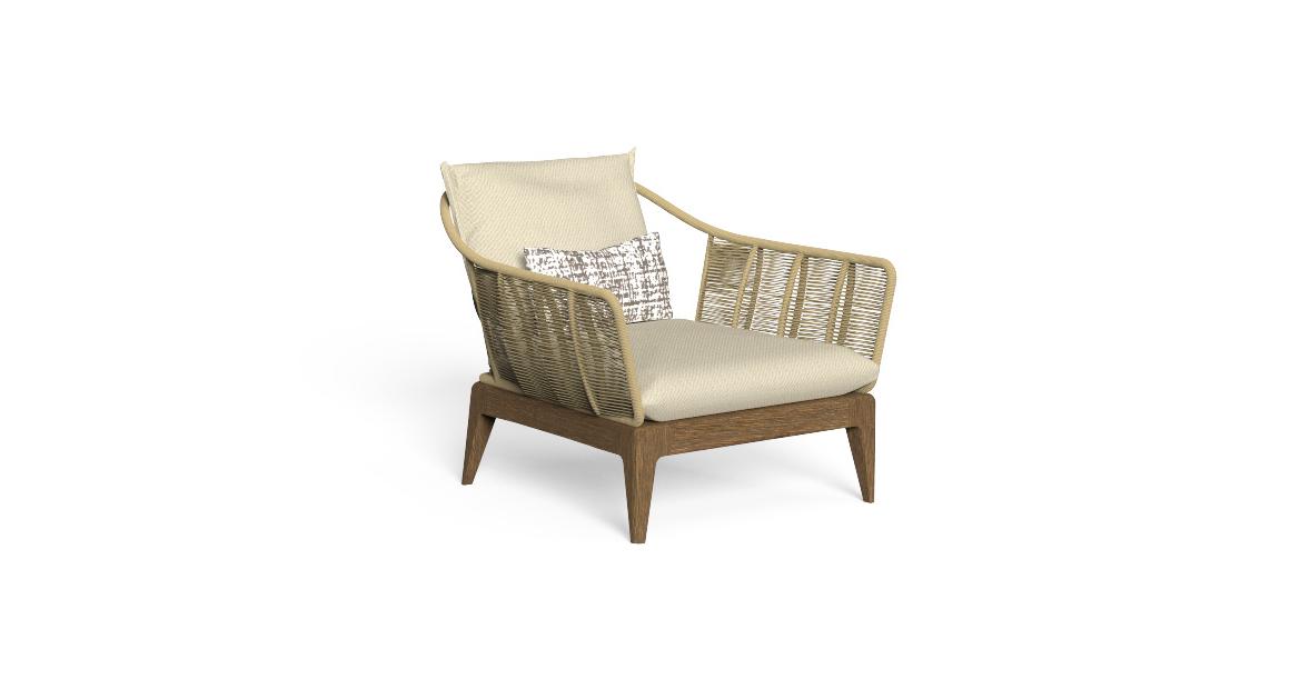 High-end Cruise Teak Living Armchair by Studio Talenti for Talentispa, modern Italian outdoor furniture for Troy, Michigan.