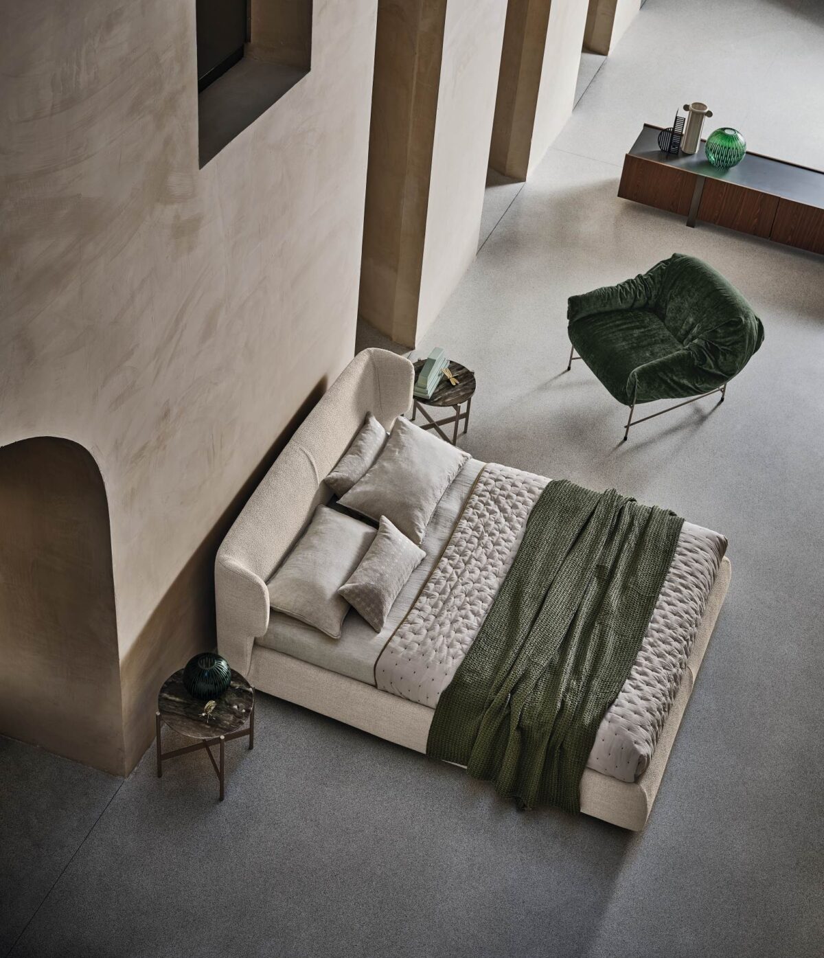 “Claire bed by Ditre Italia – modern Italian bed with elegant upholstered headboard and sleek frame design”