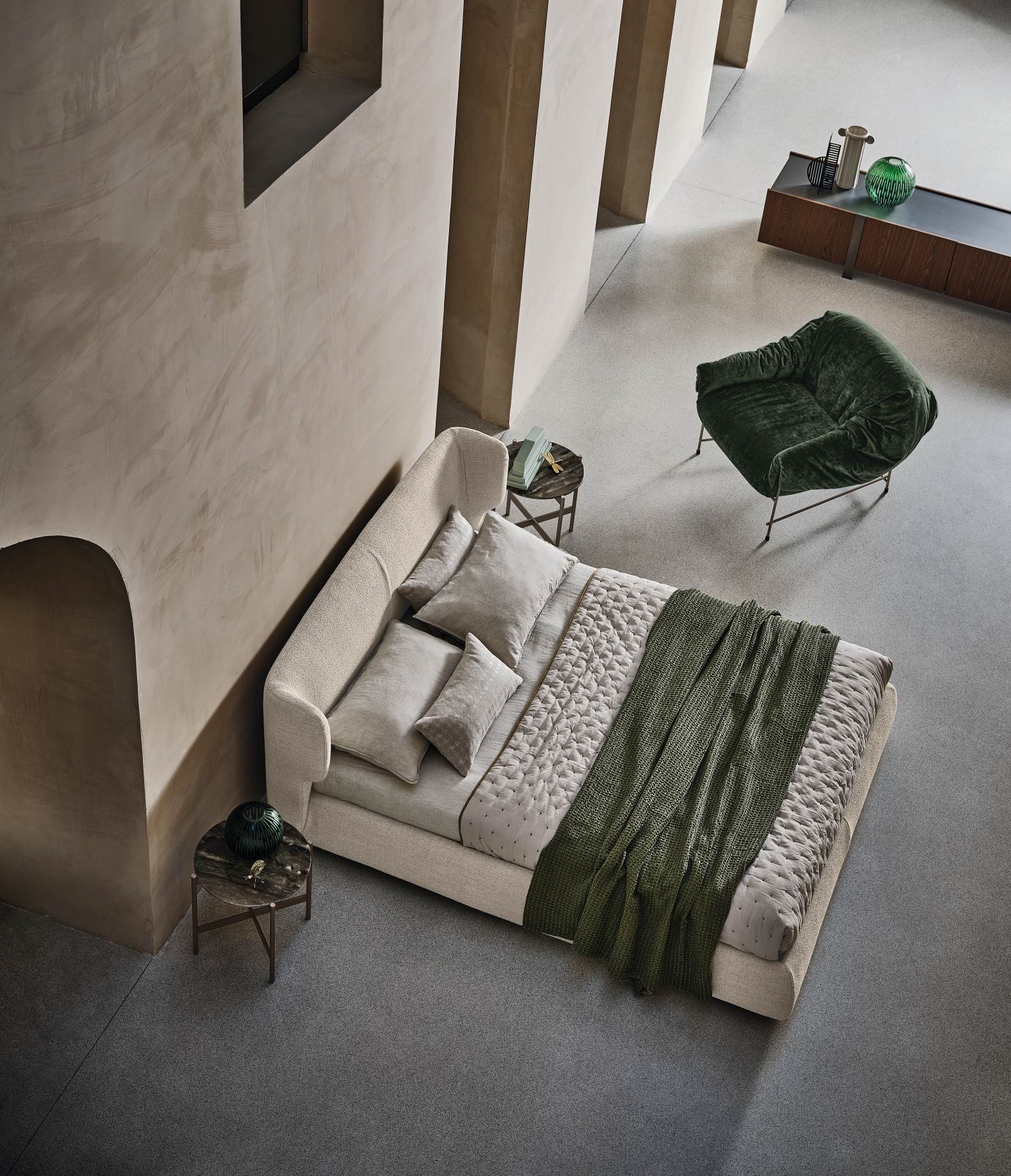 “Claire bed by Ditre Italia – modern Italian bed with elegant upholstered headboard and sleek frame design”