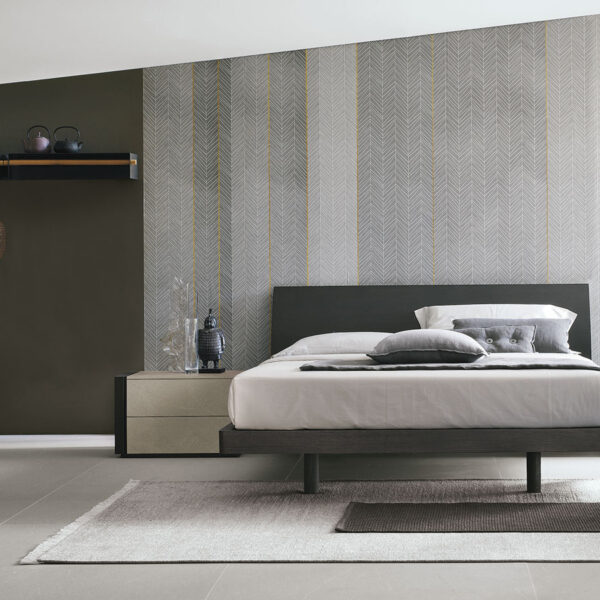 “Clio bed by Tomasella – modern Italian bed with curved upholstered headboard and sleek minimalist base”