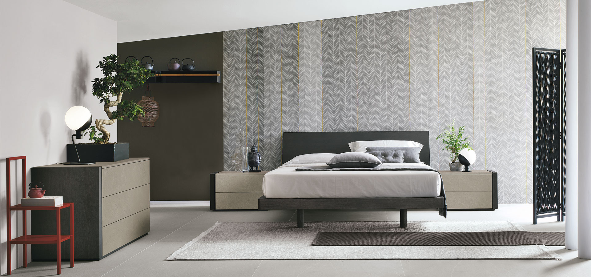 “Clio bed by Tomasella – modern Italian bed with curved upholstered headboard and sleek minimalist base”